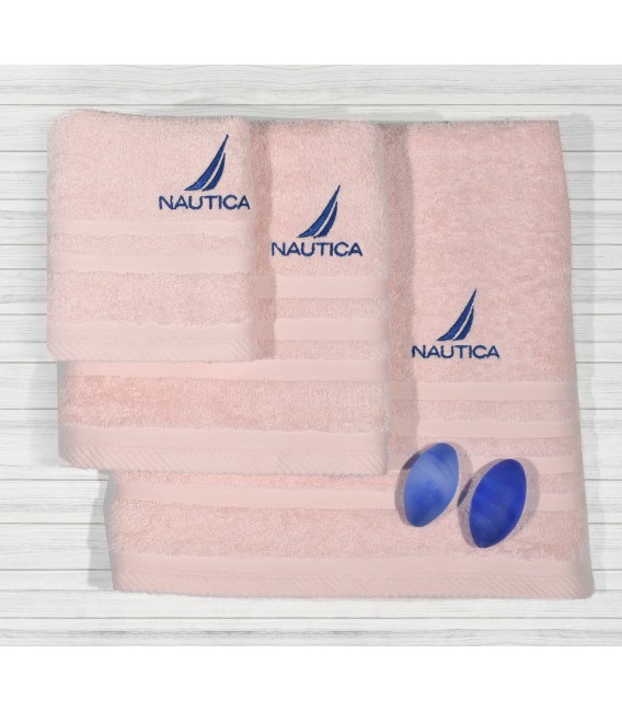 Nautica Des 102 Σετ Πετσέτες 3τ Ροζ  μονόχρωμες με Κέντημα 