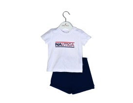 Nautica Des.10 Σετ T-Shirt & Shorts Jersey White/Navy 68cm 3-6 μηνών