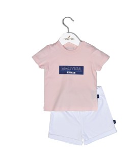 Nautica Des.12 Σετ T-Shirt & Shorts Jersey Pink/White 74cm 6-9 μηνών