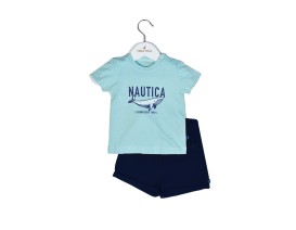 Nautica Des.13 Σετ T-Shirt & Shorts Jersey Mint/Navy 74cm 6-9 μηνών