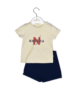 Nautica Des.14 Σετ T-Shirt & Shorts Jersey Beige/Navy 80cm 9-12 μηνών