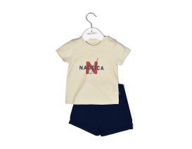 Nautica Des.14 Σετ T-Shirt & Shorts Jersey Beige/Navy 98cm 3 ετών